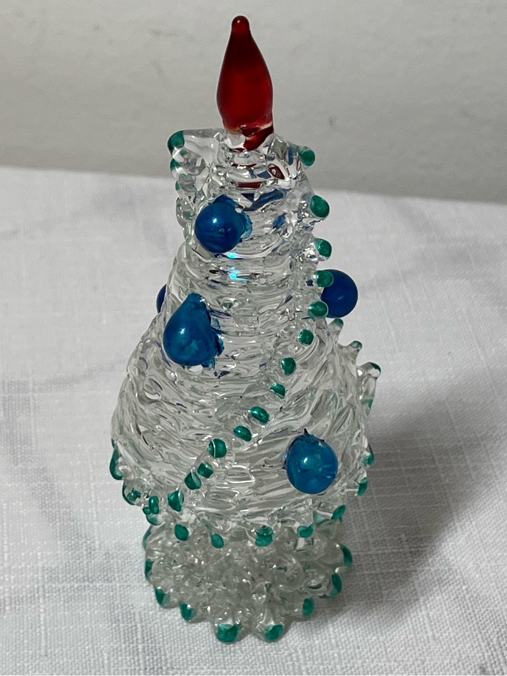 Vintage knit glass Clear Christmas Tree with Blue and Green Accents